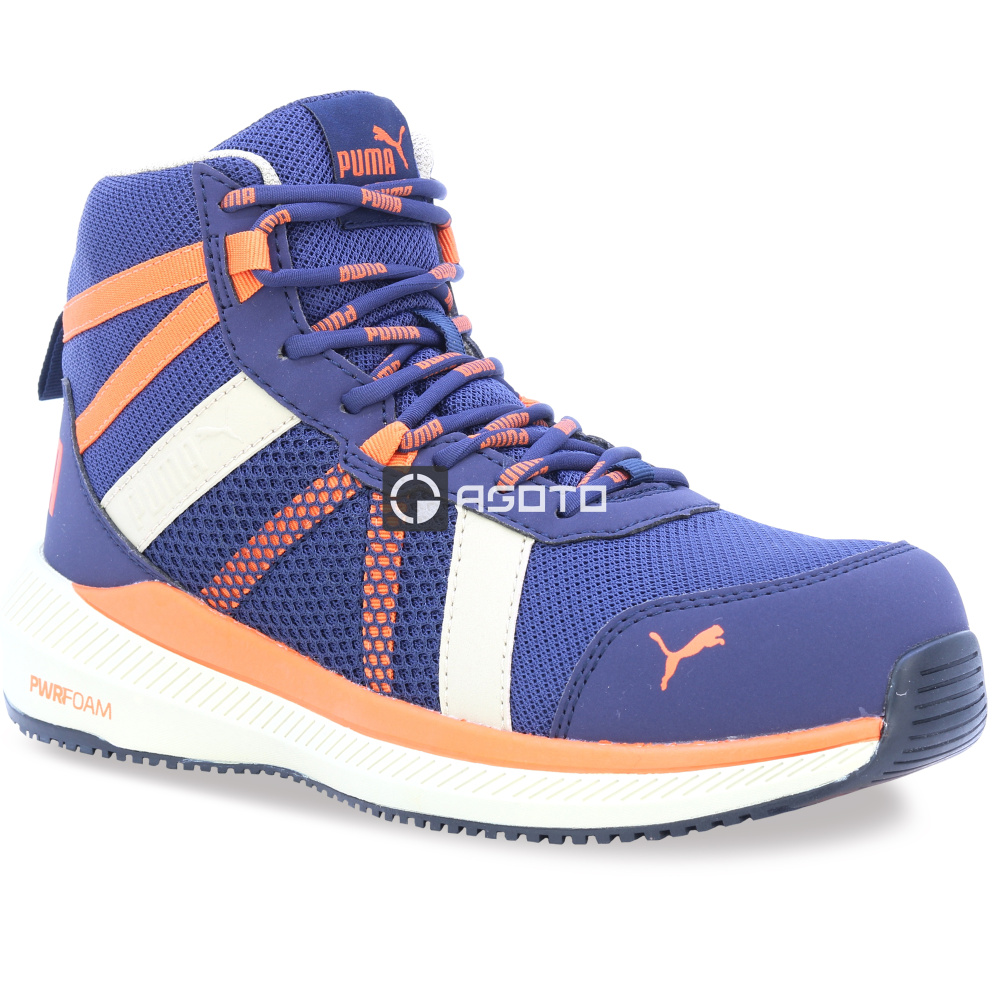 részlet PUMA Rival Mid S1P ESD blue/orange munkavédelmi bakancs