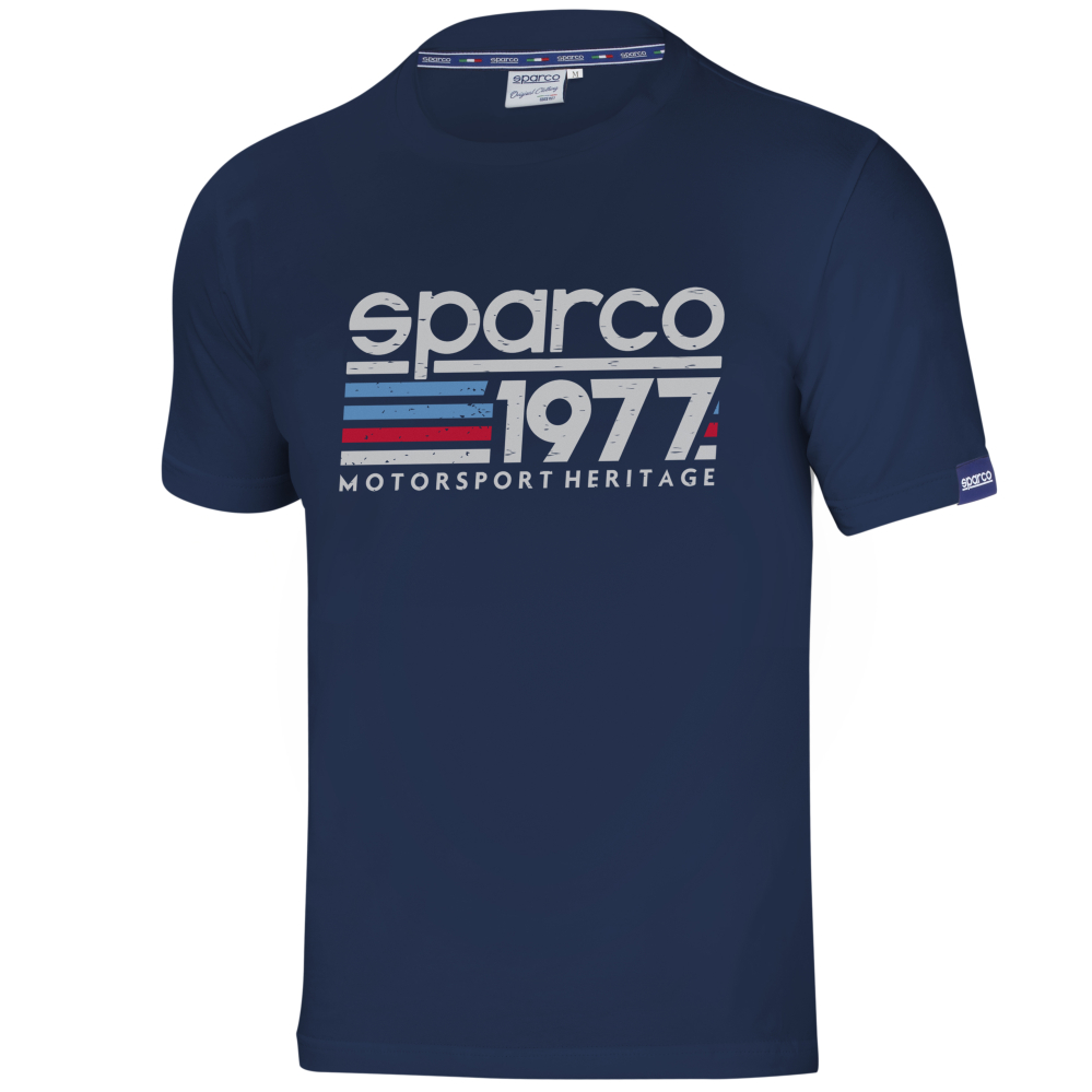 részlet SPARCO 1977 Motorsport Heritage modré pánské triko Stretch